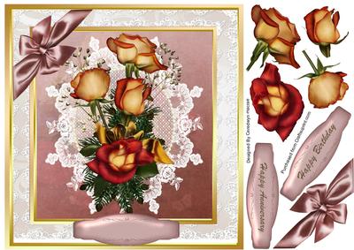 Beautifulapricote Roses on White Lace and Brocade