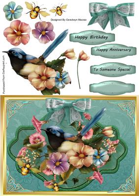 Beautiful Blue Bird Sat in Flowers