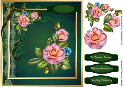 Beautiful Peach Camelias on a Green Background.