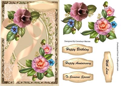 Lovely Camellias on Cream and Lace