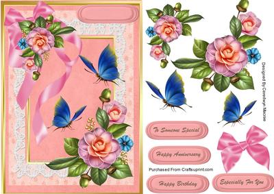 Lovely Camellias and Blue Butterflys