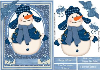 Snowman in a Lumber Jacks Hat (blue )
