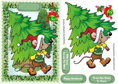 Lovely Christmas Mouse Bringing the Tree Home
