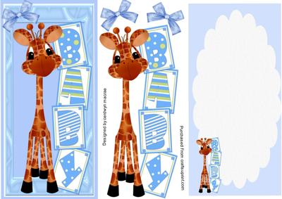 Lovely Giraffe Baby Boy Card Front D.l.