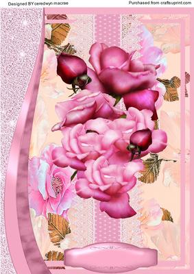 A4 Lovely Cerise Roses on Lace 