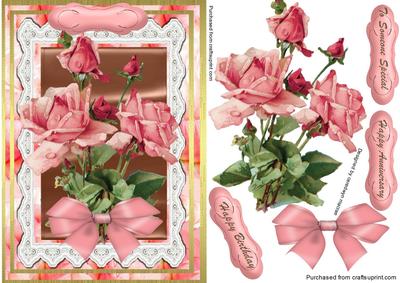 Lovely Pink Roses on Gold and Lace 