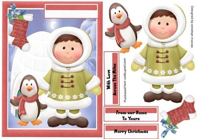 Lovely Little Eskimo Boy and Penquin 