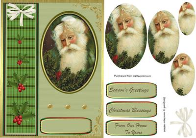 ,lovely Vintage Santa on Green Tartan,( Pyramarge )