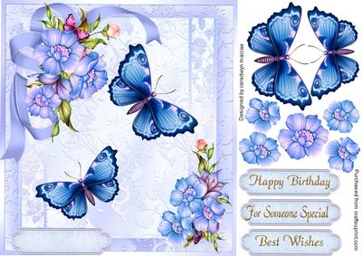 Eautiful Blue Flora Flowers and Butterflys