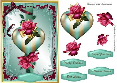 Lovely Aqua Heart and Red Roses