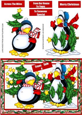 Lovely Penquins Selling the Christmas Trees 