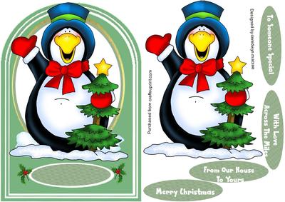 Lovely Christmas Penquin Round Top Card