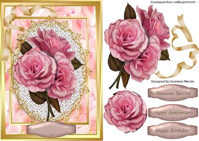 Beautiful Pink Roses in a Golden Frame