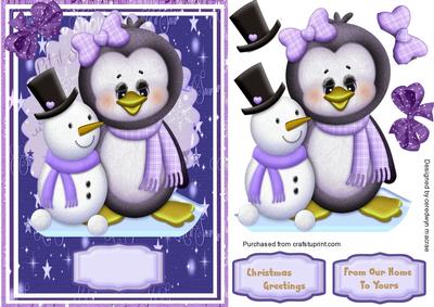 Lovely Contempory Penquin and Snowman 