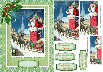 Lovely Vintage Santa and Reindeer 's on the Roof