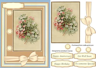 Beautiful Flowers on a Cream and Blue Background