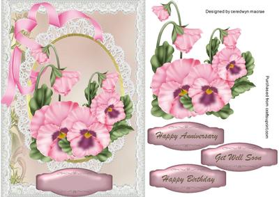 Lovely Pink Pansys on Lace