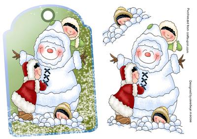 Lovely Eskimo Children with Snowmas Tag