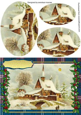Lovely Christmas Scene on Blue Tartan , ( Pyramarge)