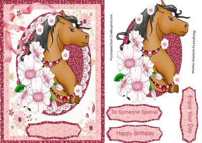 Lovely Cute Horse and Flowers in Pink