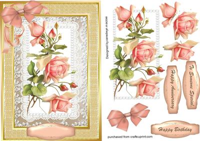 A5 Beautiful Roses on Lace and Gold .