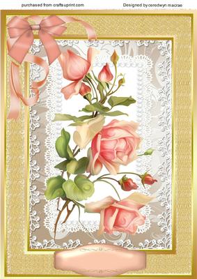 A4 Beautiful Roses on Lace and Gold 