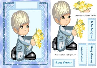 Little Boy with Flowers Birthday/anniversary/engagement.