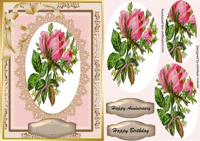 Lovely Cerise Pink Rose on a Gold Frame ,pyramarge