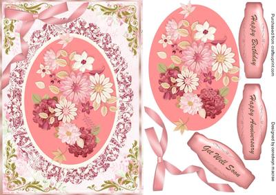 A5 Lovely Flowers on a Deep Pink Mat