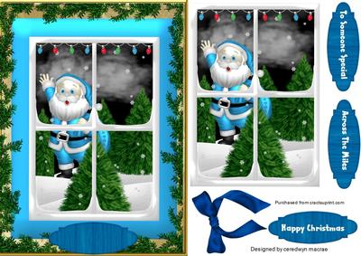 Cute Santa Waving ( Blue )