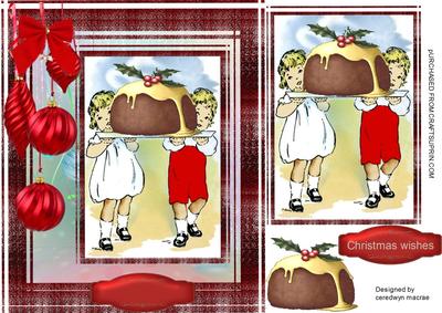Vintage Children with the Christmas Pudding .