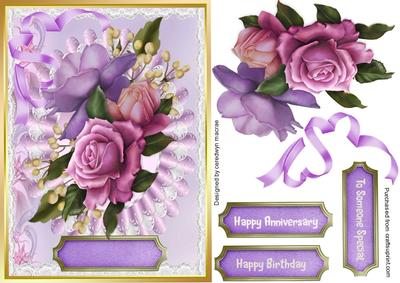 Lovely Lilac and Pink Roses on Lace .