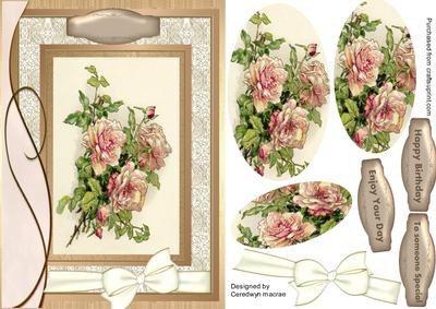 Lovely Roses on Gold Lace ( Pyramarge )