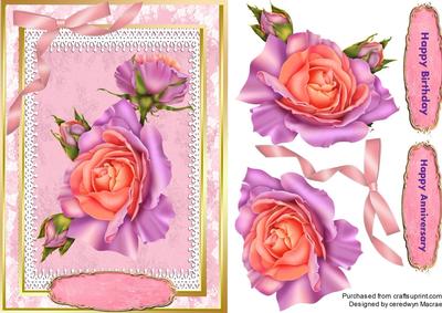 Beautiful Pink/orange Roses on Lace 