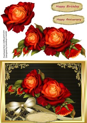 Lovely Red Roses on Black and Gold