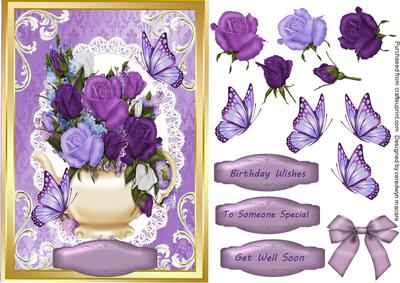 Lovely Purple Roses in a Teapot
