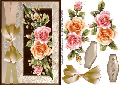 Beautiful Peach and Pink Roses in a Vintage Frame 