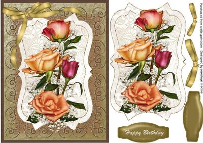 Lovely Roses and Babys Breath on a Cream Plaque 