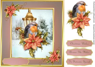Lovely 8x8 Christmas Robin Sitting on Holly