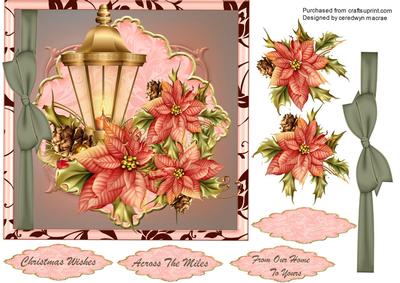Beautiful Christmas Lamp and Ponsettias 