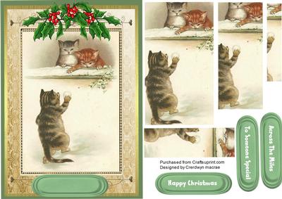 Vintage Cats Playing Snowballs (pyramid )