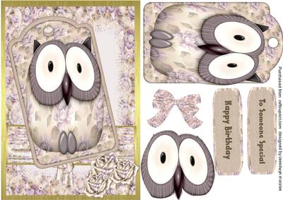 Vintage Roses and Owl on Tag.