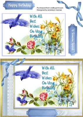 Lovely Bluebirds and Spring Flowers.