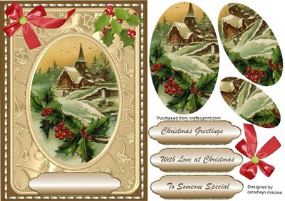 Beautiful Christmas Scene in Gold Frame .