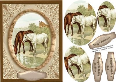 Lovely Horses in a Oval Frame .