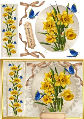 Lovely Spring Daffodills on Ivory Lace 