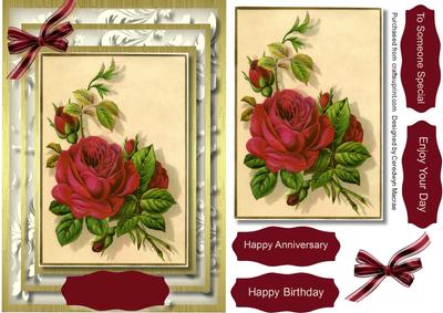 Beautiful Red Roses on a Cream Overlay 