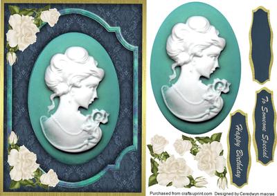Beautiful Cameo on Teal Frame with Roses 