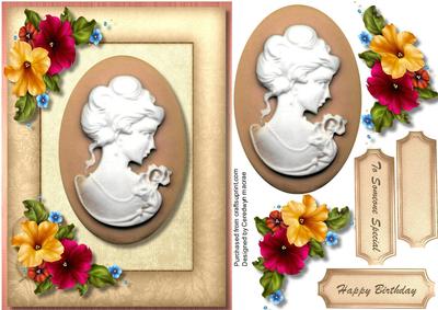 Beautiful Cameo in Cream Frame with Petunias 