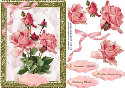 A5 Pink Roses on a Stunning Gold Frame